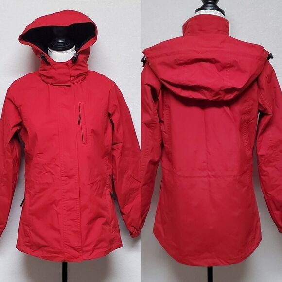 VINTAGE Retro Eddie Bauer Weather Edge Waterproof Red Hooded Fleece Lined Jacket - Picture 1 of 16